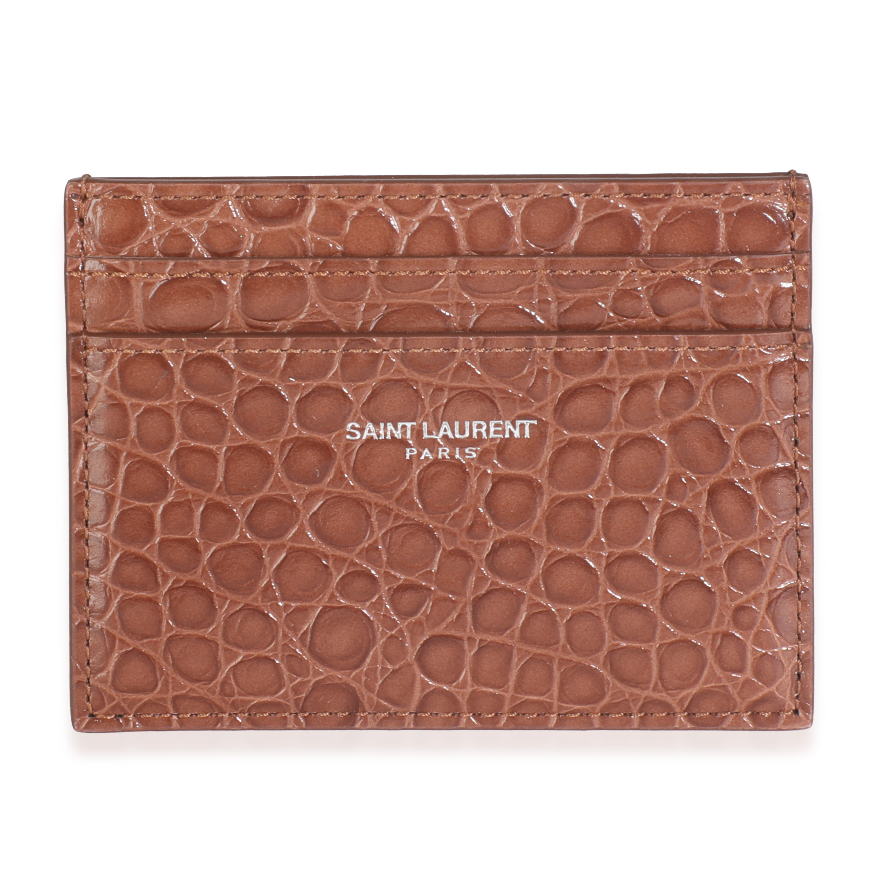Saint Laurent Brown Croc Embossed Calfskin Logo Card Holder 250$